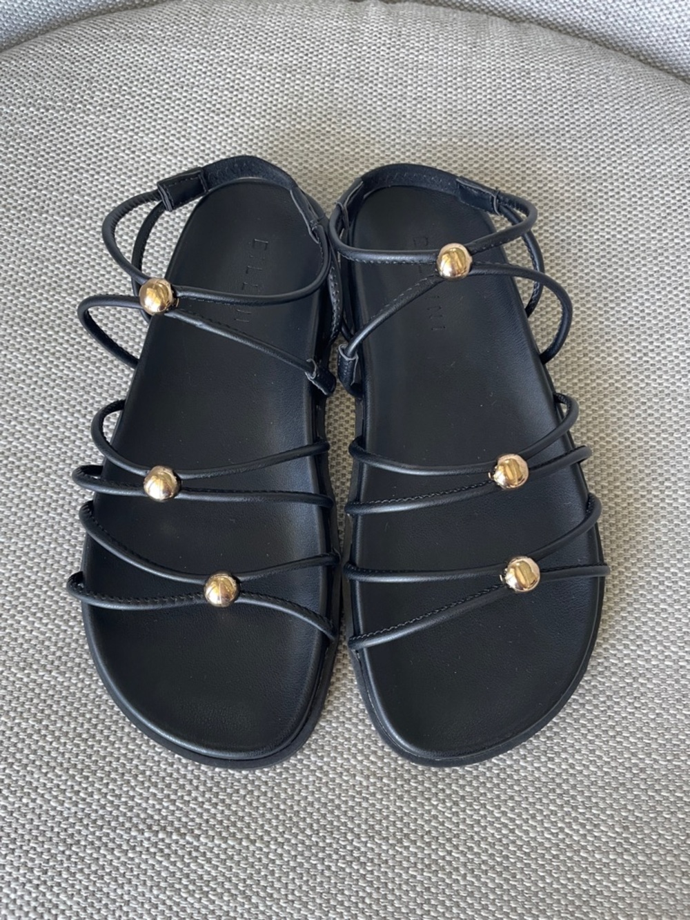 Black Strappy Sandals with Gold Accent
